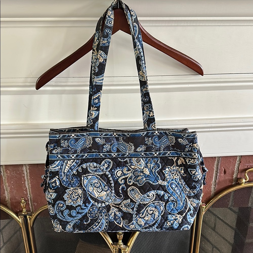 Vera Bradley Blue and Black Paisley Tote Bag with matching pouch